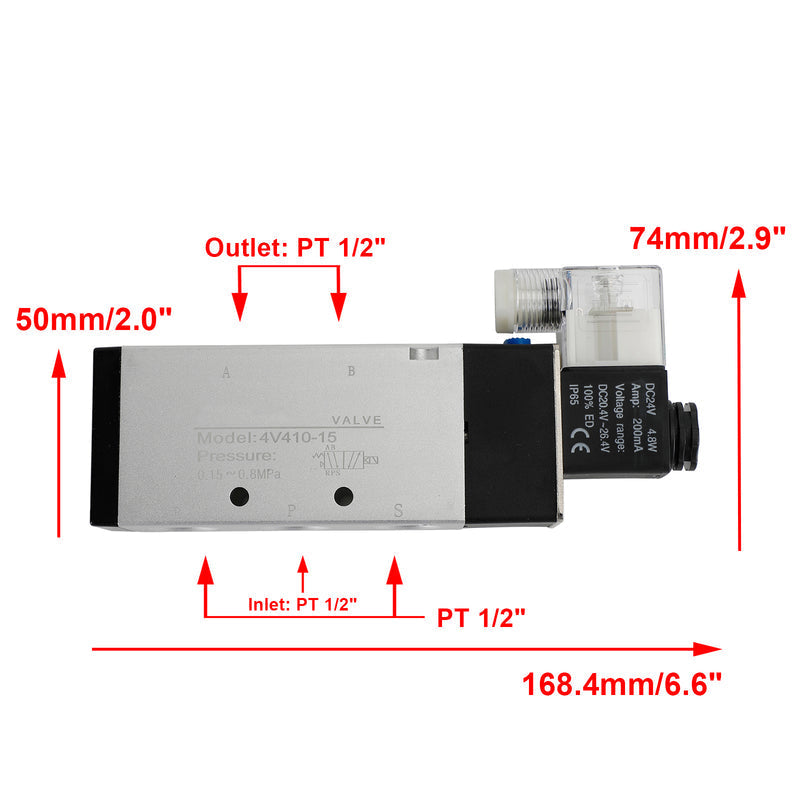 Electroválvula neumática 4V410-15 CA 220 V, 2 posiciones, 5 vías, PT 1/2"
