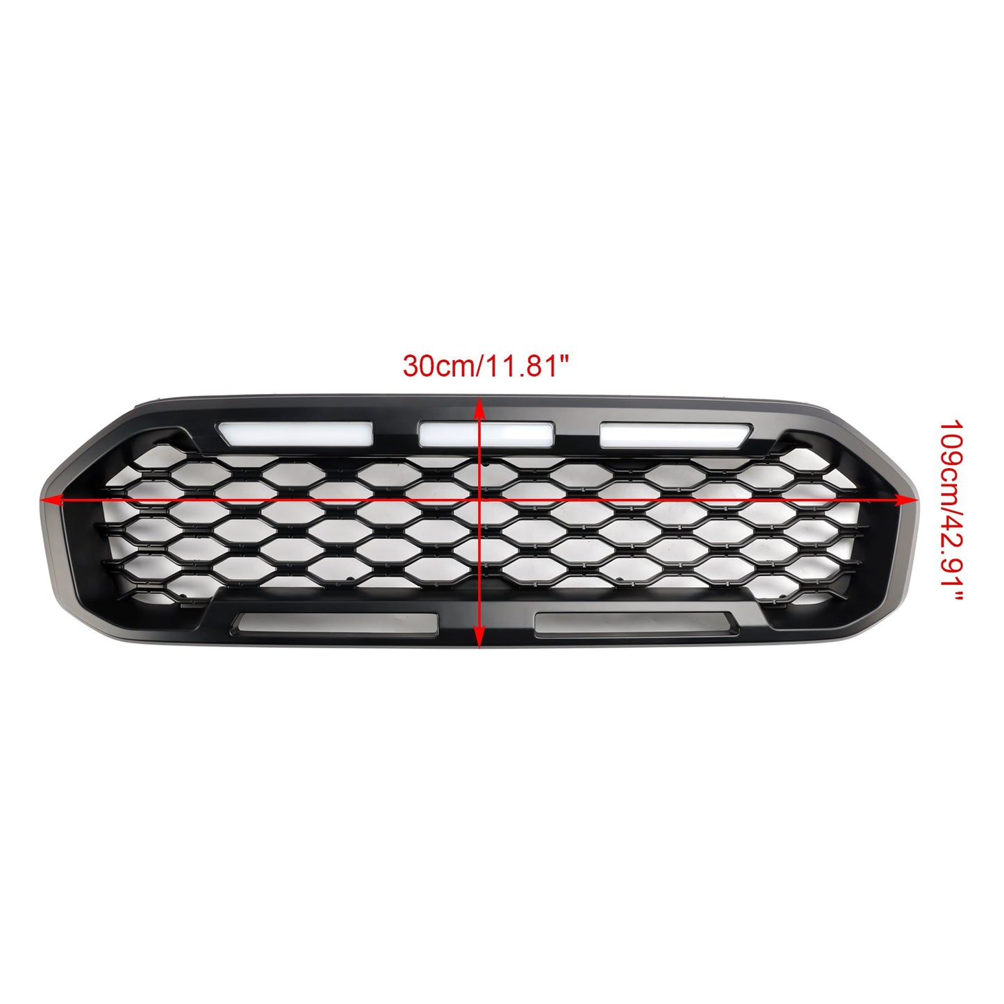Ford Ranger 2019-2023 Front Bumper Grill Raptor / Honeycomb / Mesh Style Black Grille W/ 3 White LED Light