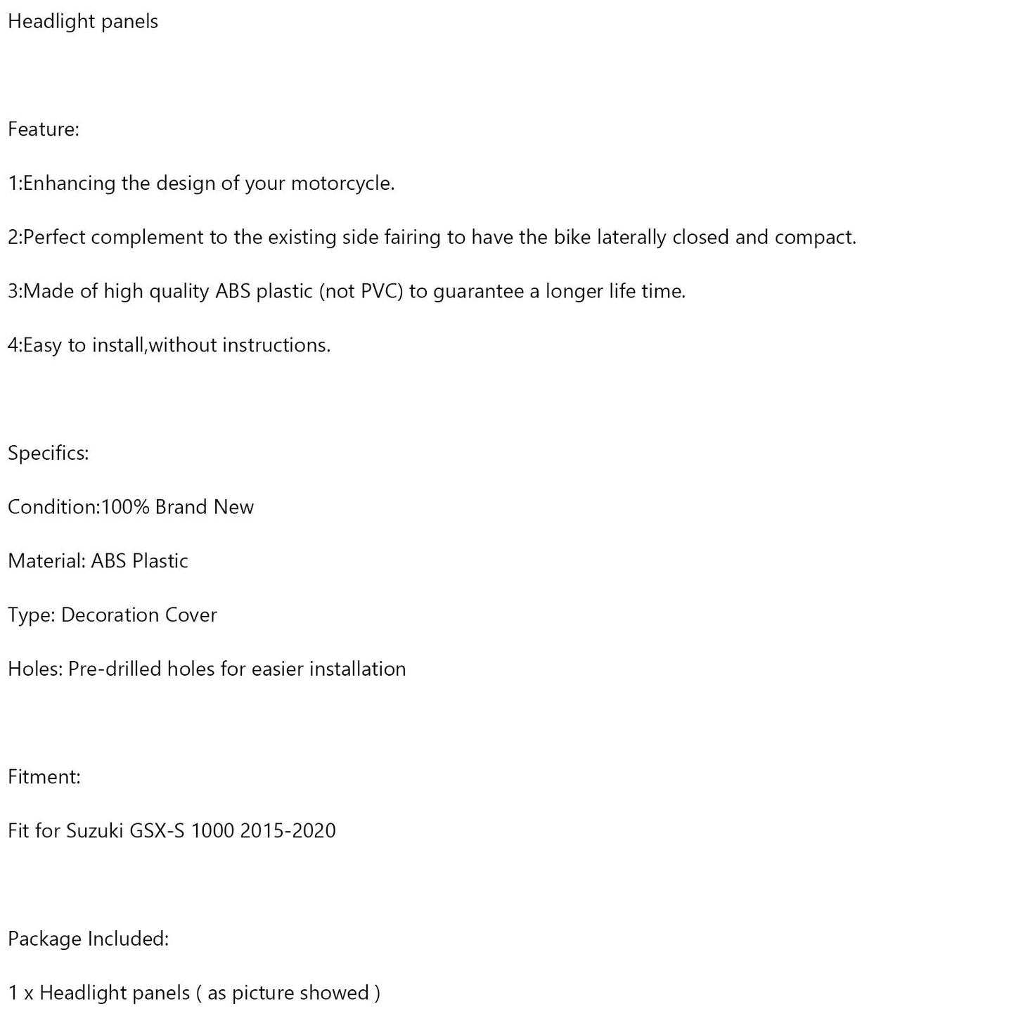 Carénage de phare avant pour Suzuki GSX-S 1000 2015-2020 Noir