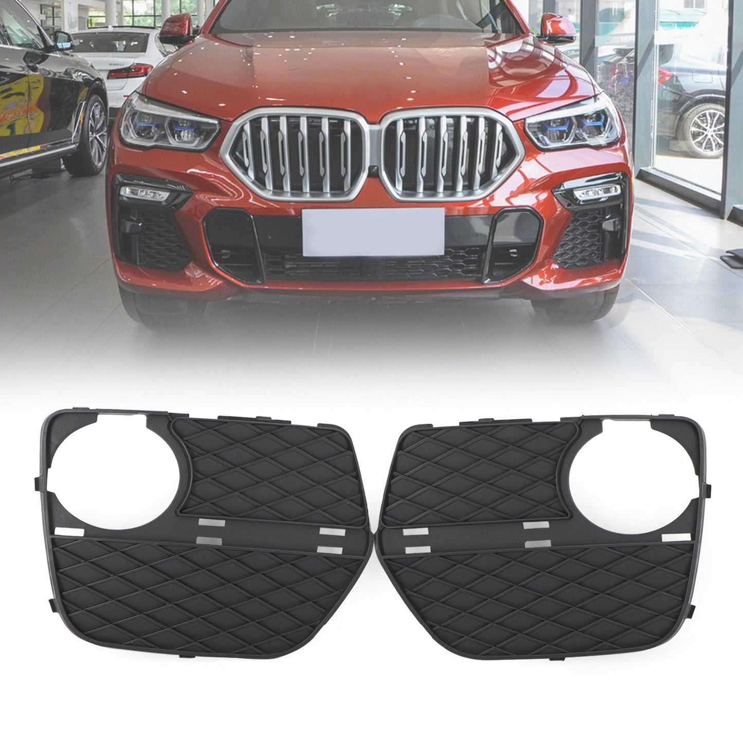 BMW 2012-2014 X6 2x Front Bumper Closed Grid Fog Light Grille Left & Right