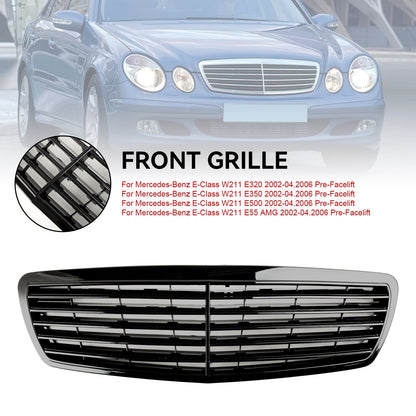 2002-2006 Mercedes-Benz W211 E-Class E320 E350 E500 E55 Front Grill Glossy Black Grille