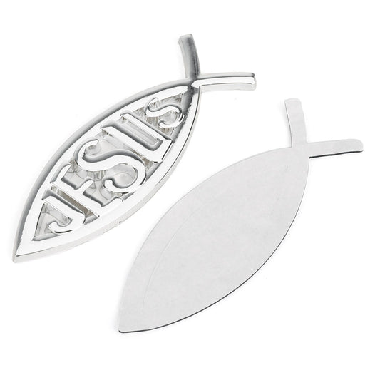 Autocollant 3D argenté représentant un poisson chrétien, symbole de Jésus, pour voiture, emblème religieux