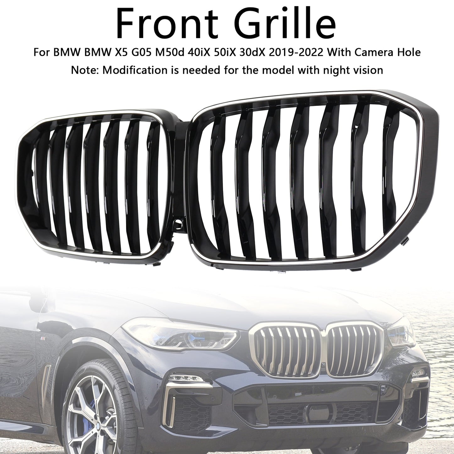 2019-2022 BMW X5 G05 M-Performance Gloss Black Front Kidney Grille 51137454887
