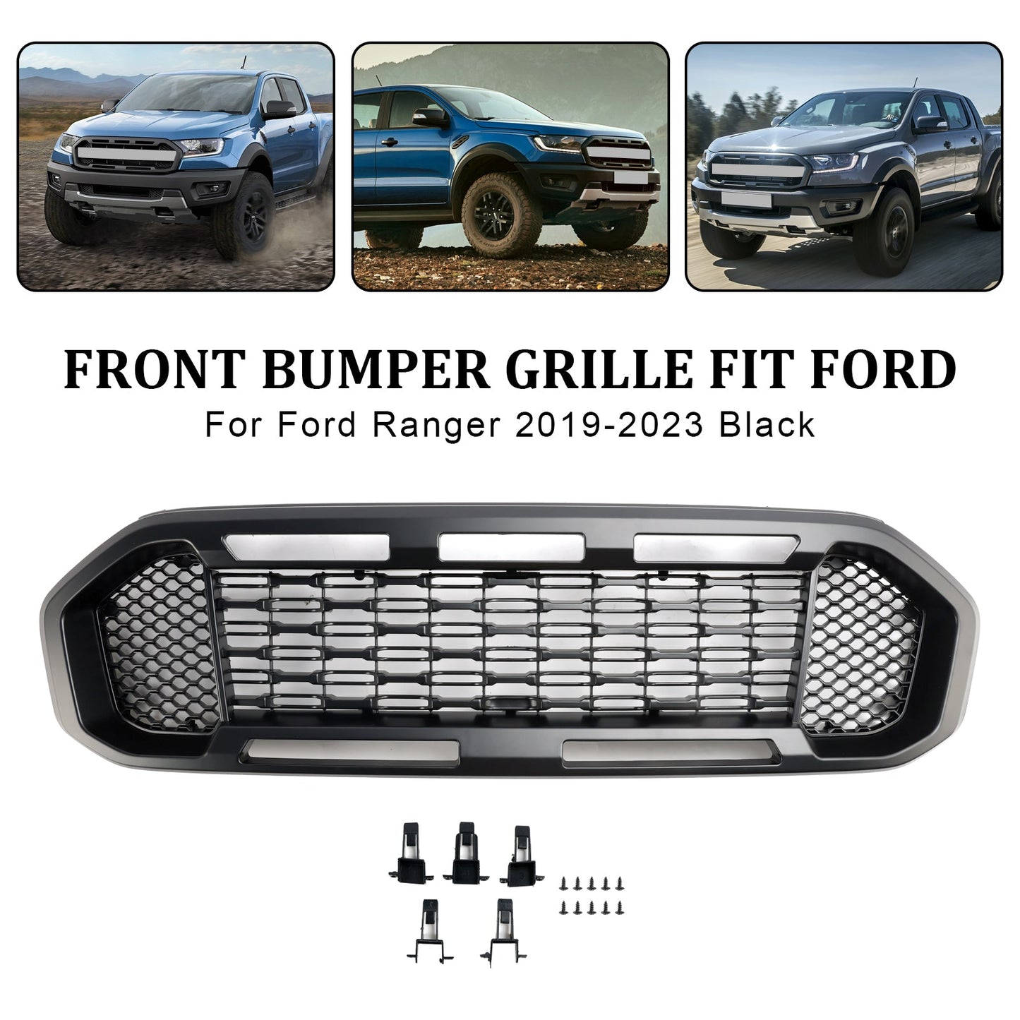 2019-2023 Ford Ranger Front Bumper Grill Raptor / Honeycomb / Mesh Style Black Grille
