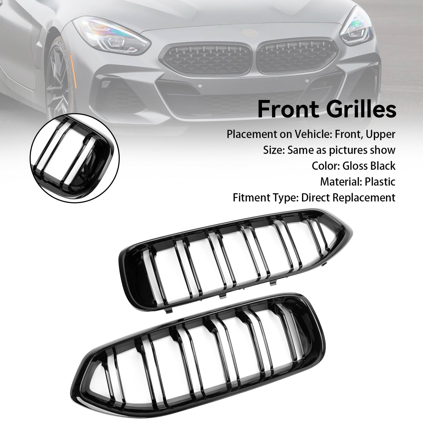 2019-2024 BMW G29 Z4 20I 30I M40I Gloss Black 51138091295 Front Kidney Grill Grille Generic