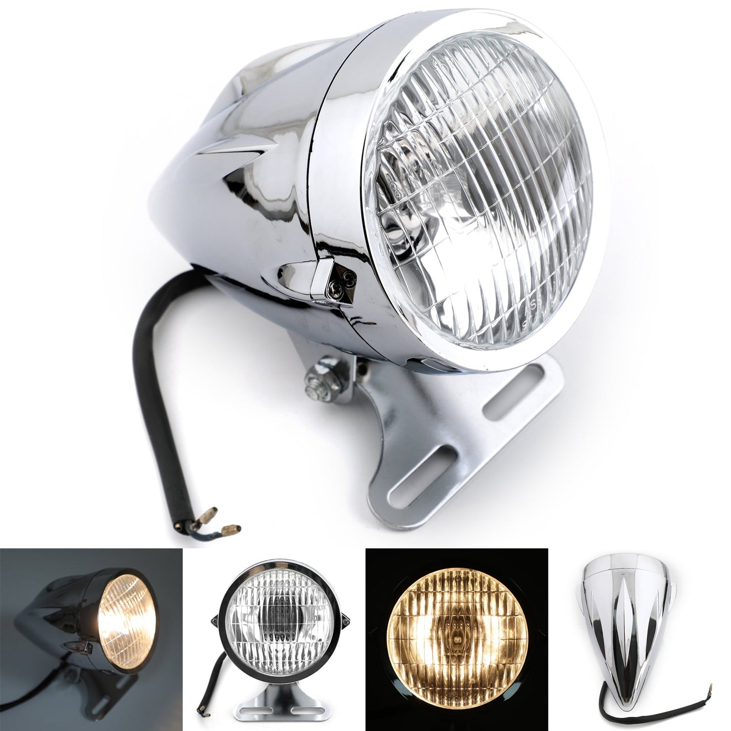Phare avant chromé Bullet 4 3/4" pour moto Chopper Bobber Custom