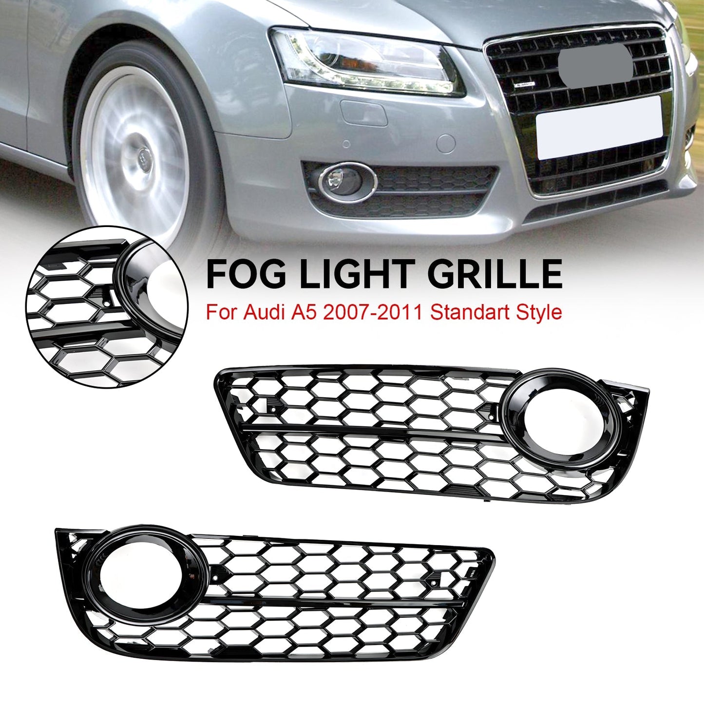 2007-2011  Audi A5 Standart Pair Honeycomb Front Fog Light Cover Grille 1522024