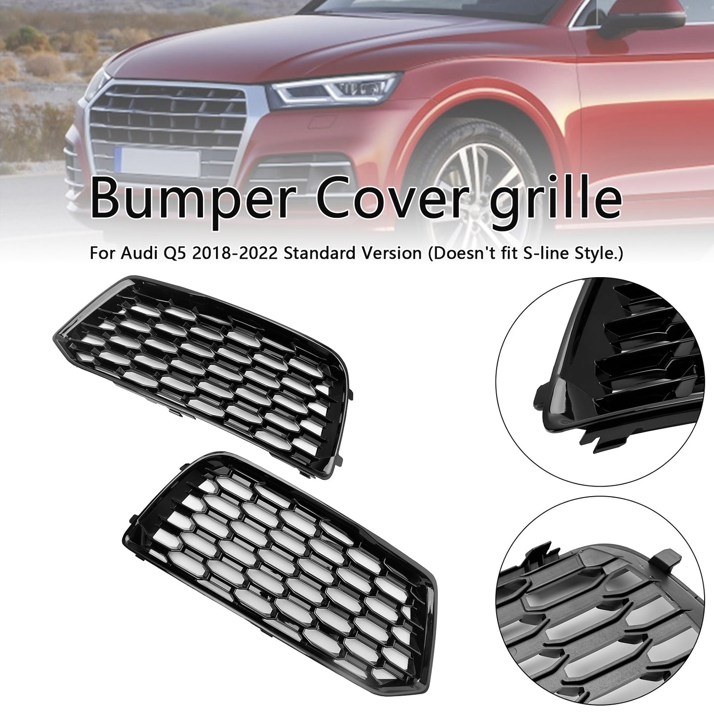 2018-2022 Audi Q5 Standard 2PCS Front Bumper Cover Grill Honeycomb Mesh Black Grille