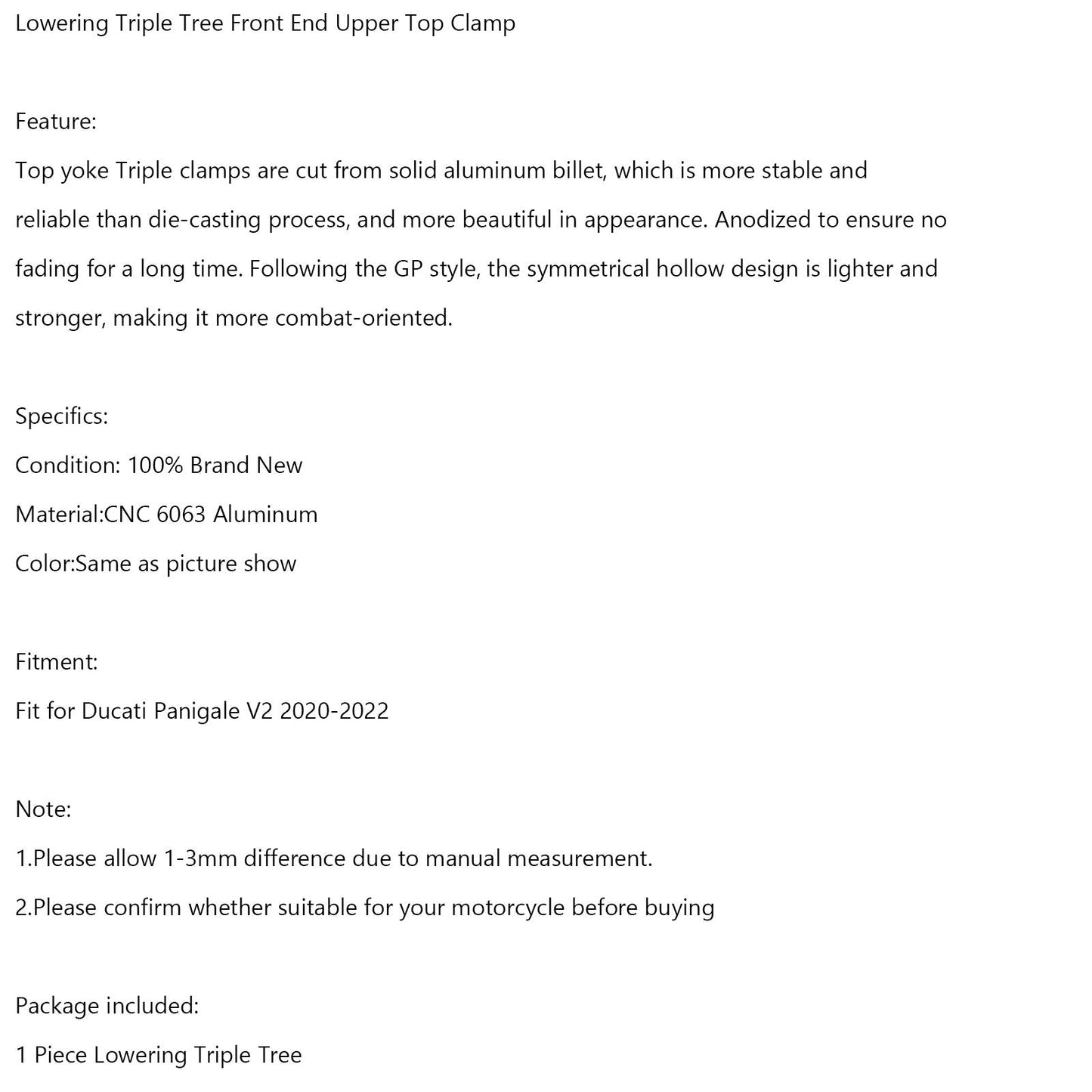 Lowering Triple Tree Front Upper Top Clamp For Ducati Panigale V2 2018-2022