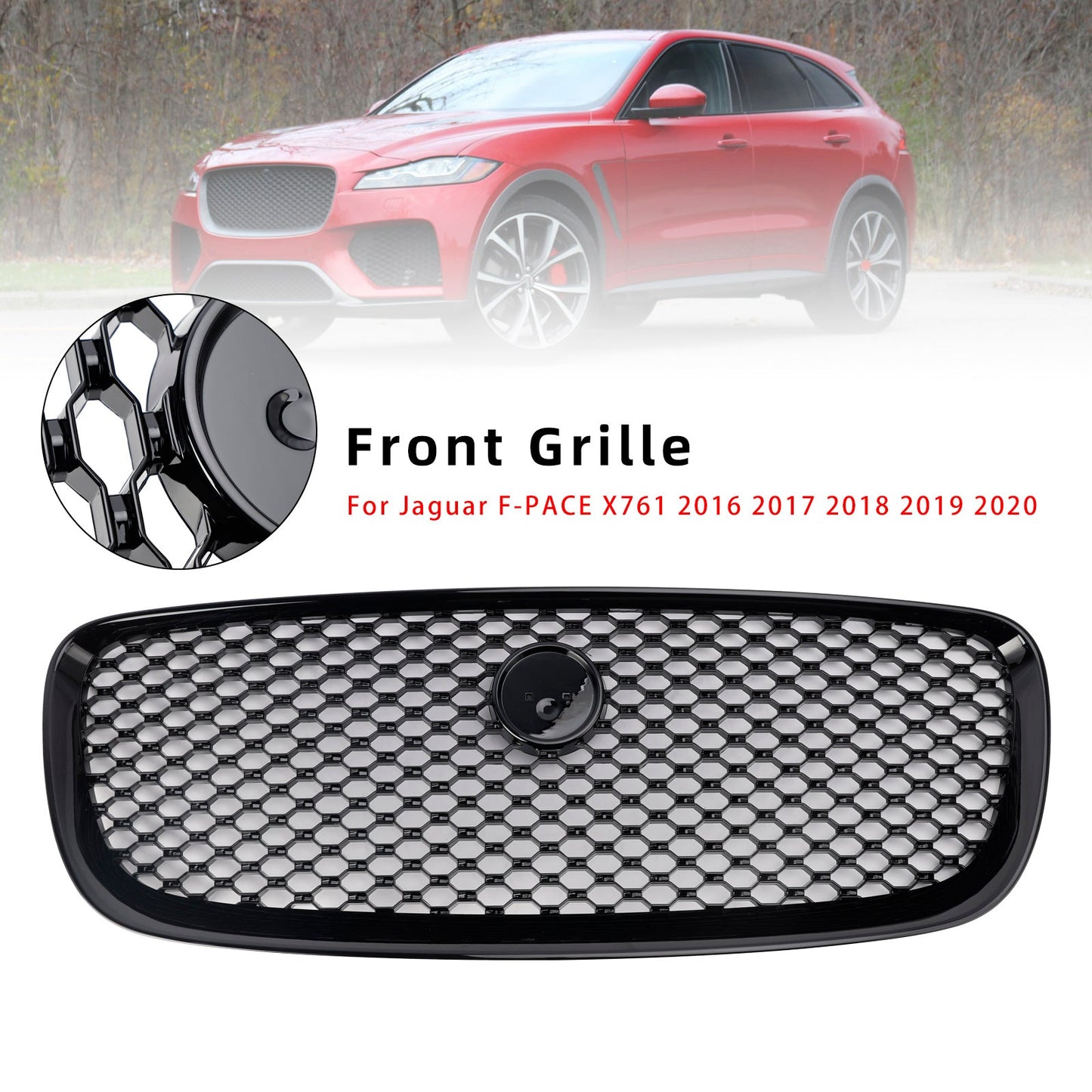 2016-2020 Jaguar F-PACE X761 Gloss Black Grille Front Bumper Replacement Mesh Grill