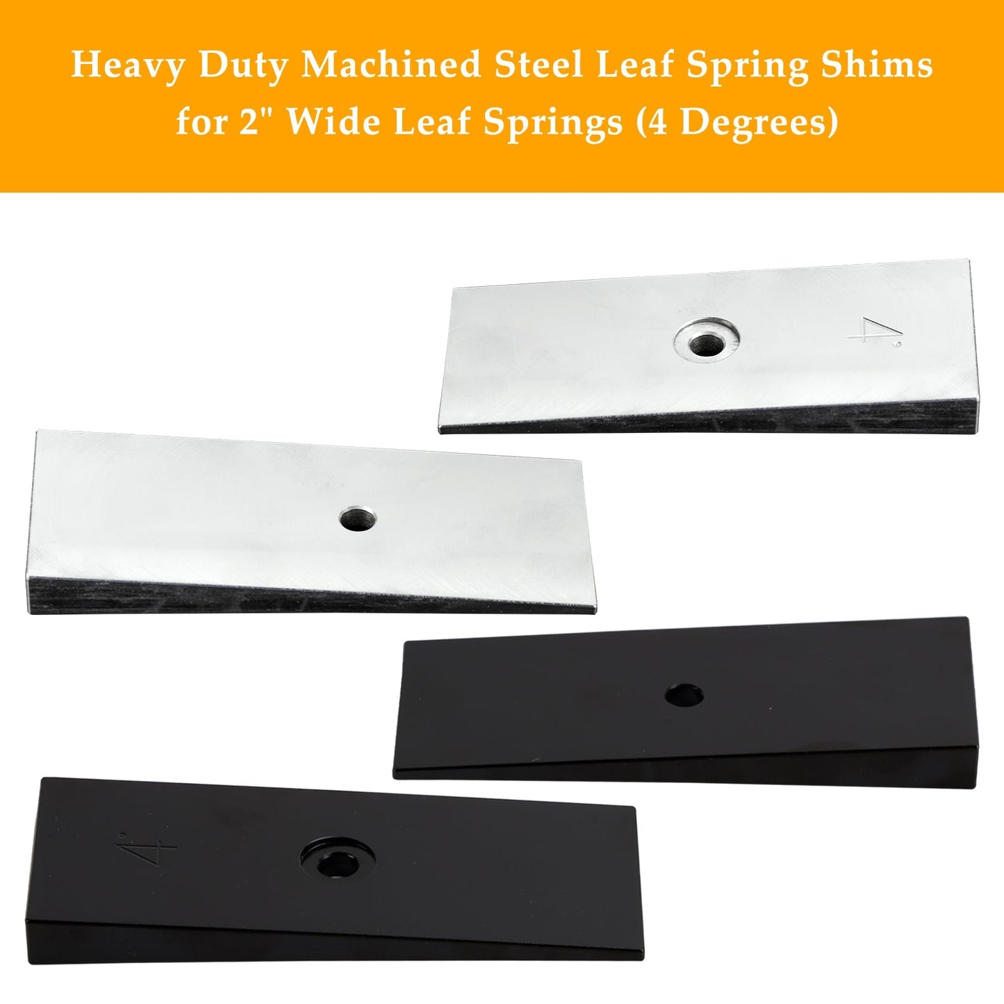 Heavy Duty Machined Steel Leaf Spring Shims for 2" Wide Leaf Springs (4 Degrees)