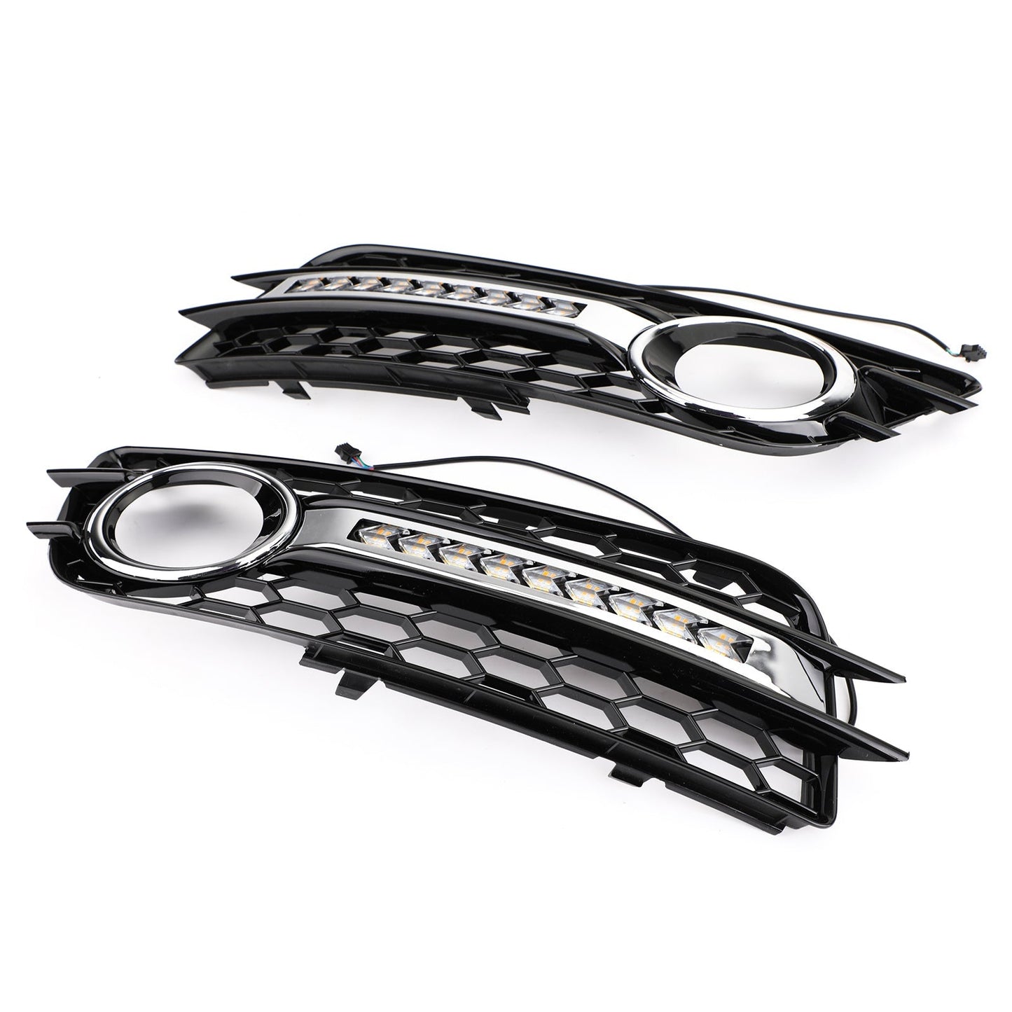 Audi 2008-2012 A4 S-Line S4 LED Fog Light Grill Chrome Ring Bumper