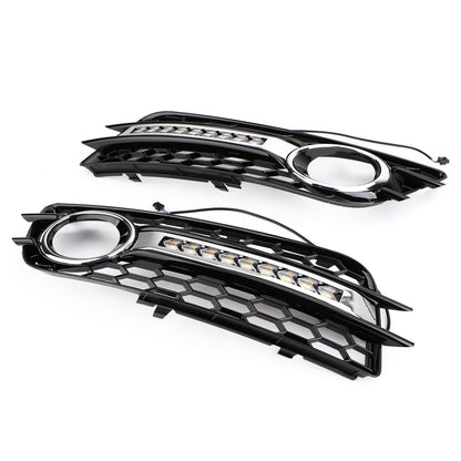 Audi 2008-2012 A4 S-Line S4 LED Fog Light Grill Chrome Ring Bumper