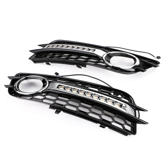 Audi 2008-2012 A4 S-Line S4 LED Fog Light Grill Chrome Ring Bumper