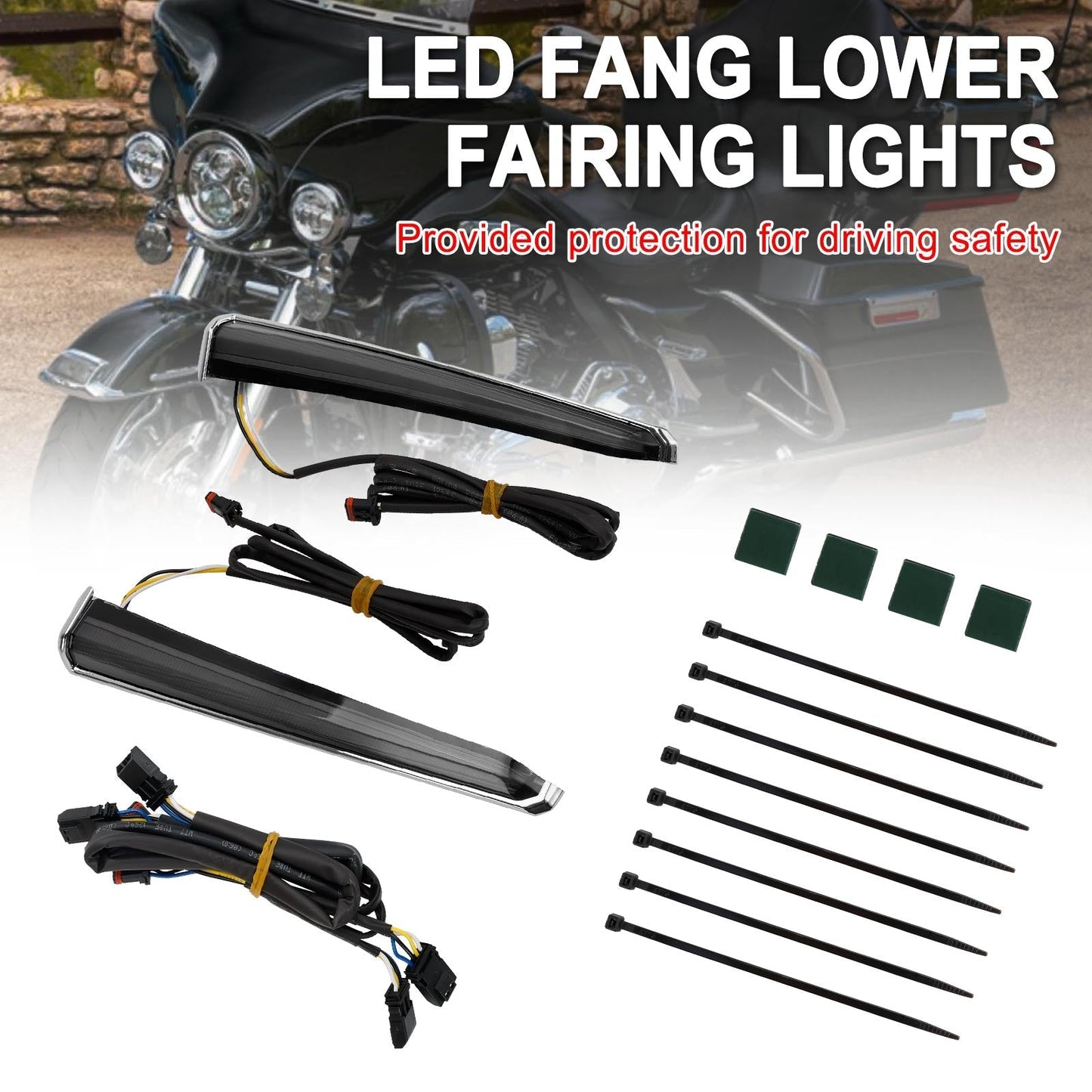 45801 LED Fang Lower Fairing Lights for Touring Road Glide 2014-2023 Assosary