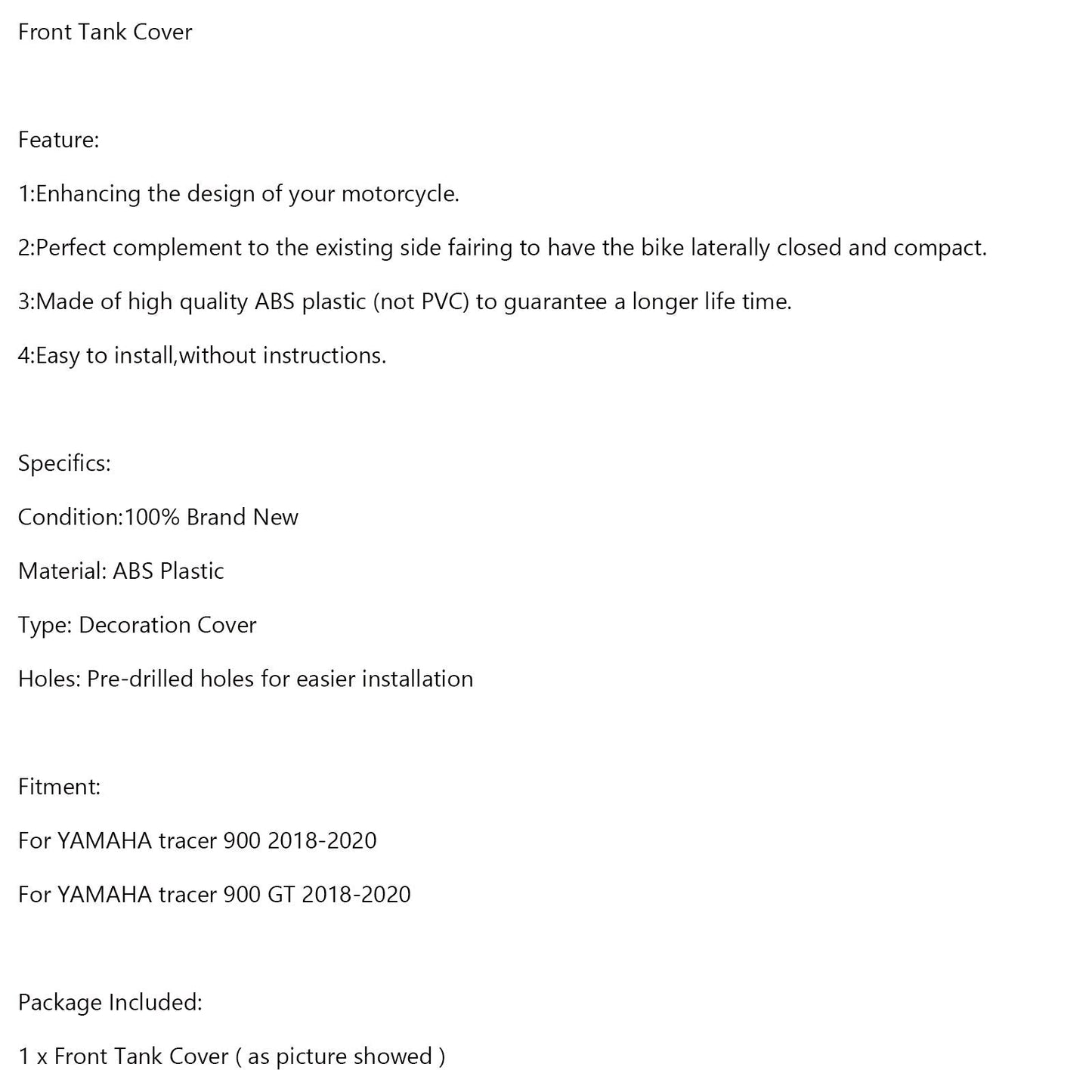 Panel de carenado de plástico ABS para la cubierta del tanque delantero de Yamaha Tracer 900/GT 2018-2020