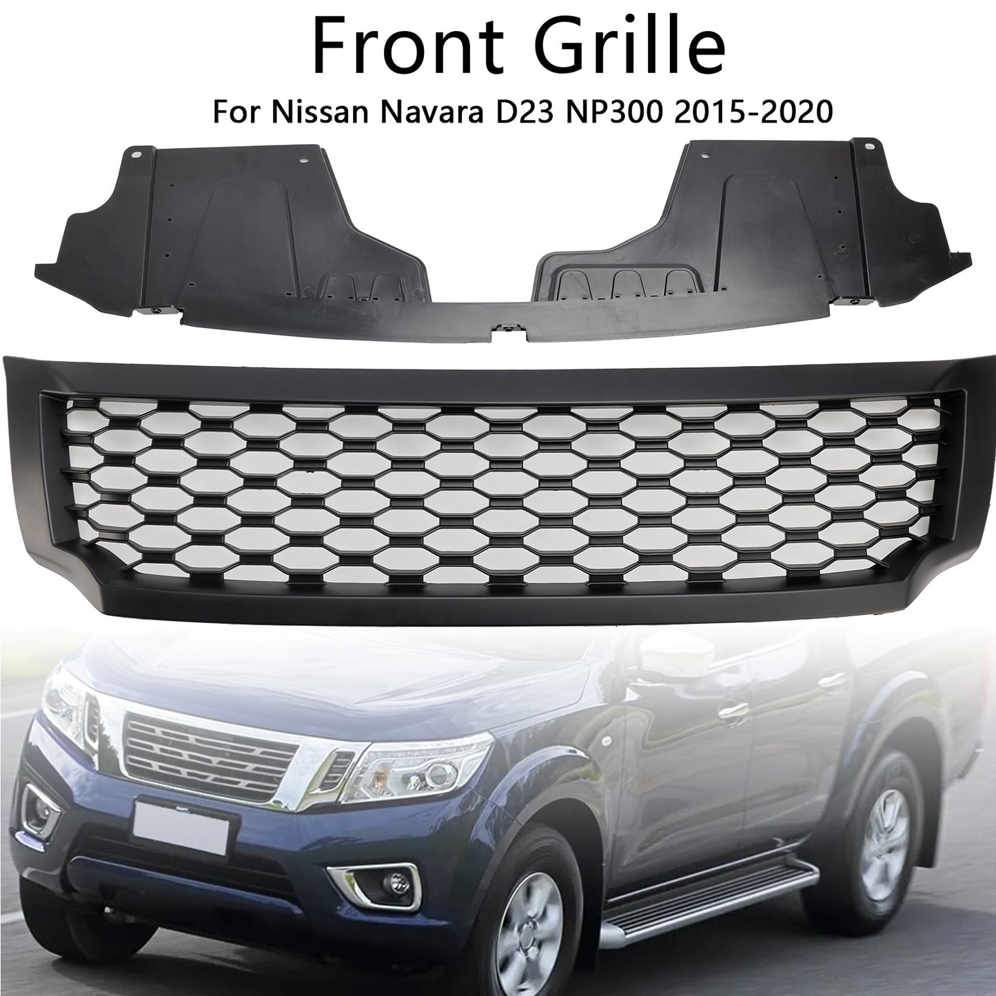 2015-2020 Nissan Navara NP300 D23 Black Mesh Grill Upper Bumper Front Grille