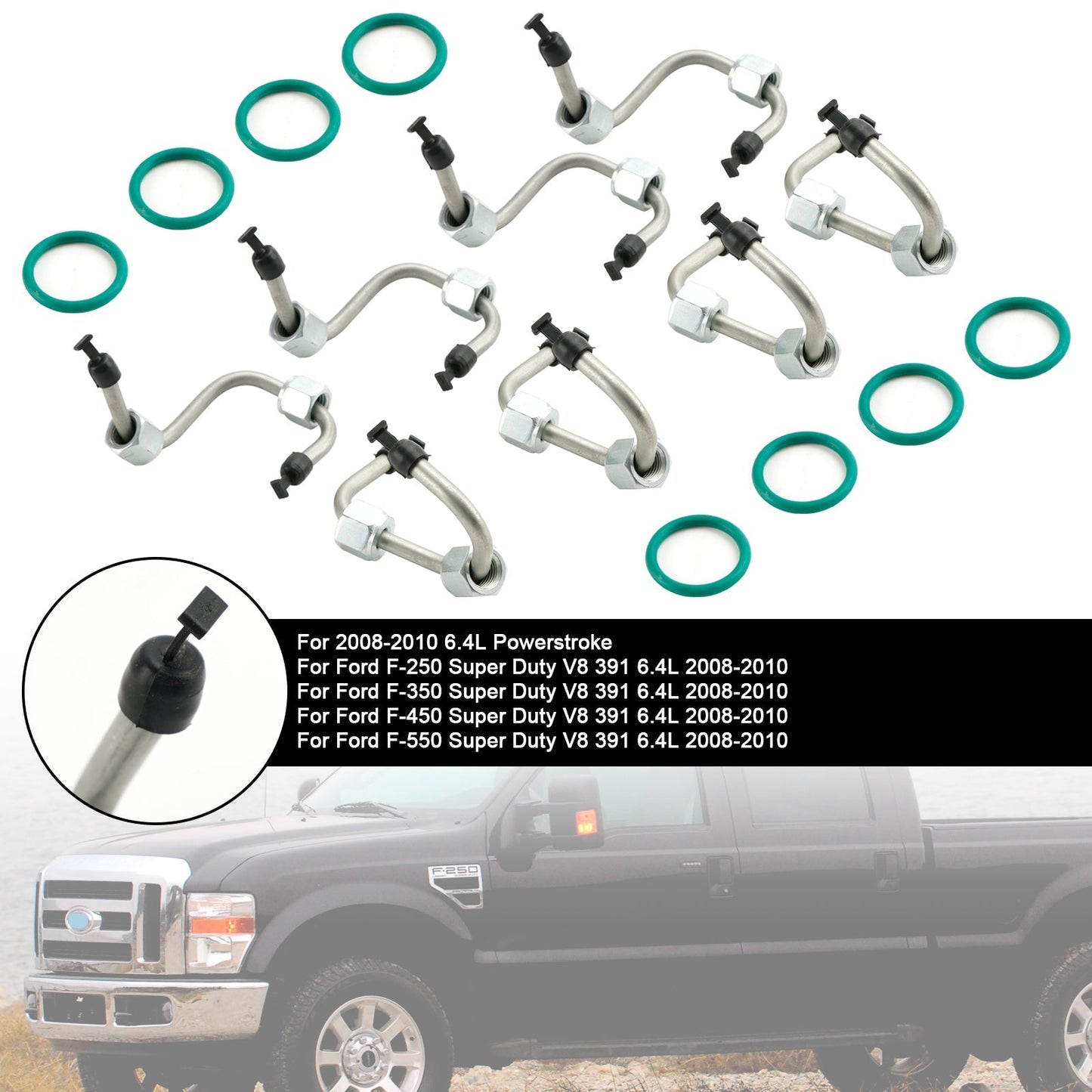 Kit d'installation d'injecteur de carburant 8 pièces avec conduite d'injecteur 8C3Z9229A pour Ford F-250 F-350 F-450 F-550 Super Duty V8 391 6,4 L 2008-2010