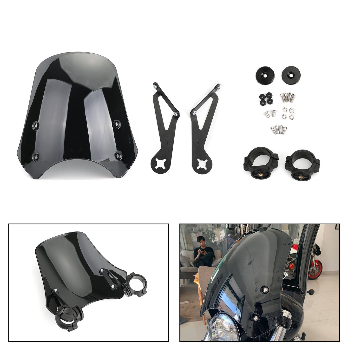 Harley Dyna Softail Models Black ABS Motorcycle Windscreen Windshield