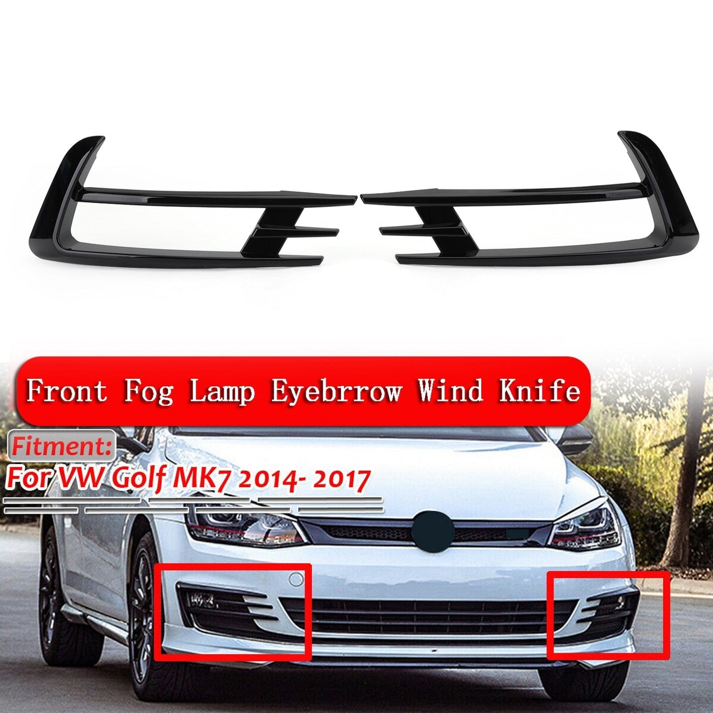 Lot de 2 caches de phares antibrouillard avant noirs pour VW Golf 7 MK7 2014-2017