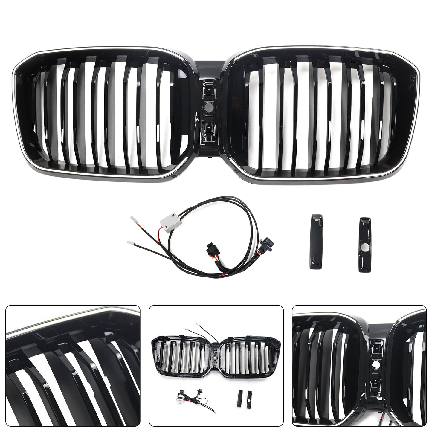 BMW X3 G01 / X4 G02 2022-2025 Black Kidney Front Grill Air Intake Radiator Bumper Grille W/ LED Strip Light