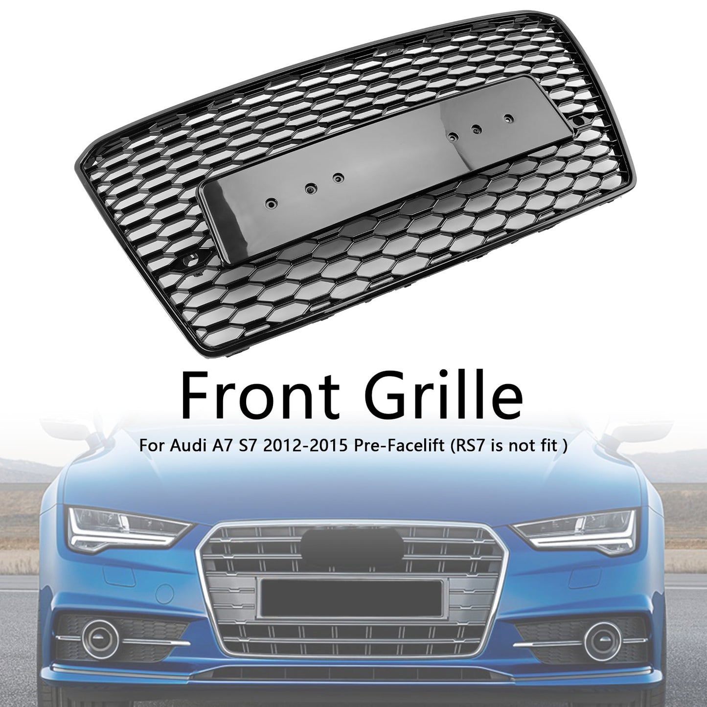 2010-2015 RS7 Style Honeycomb Sport Mesh Hex Grill Grille Fit Audi A7/S7 Black