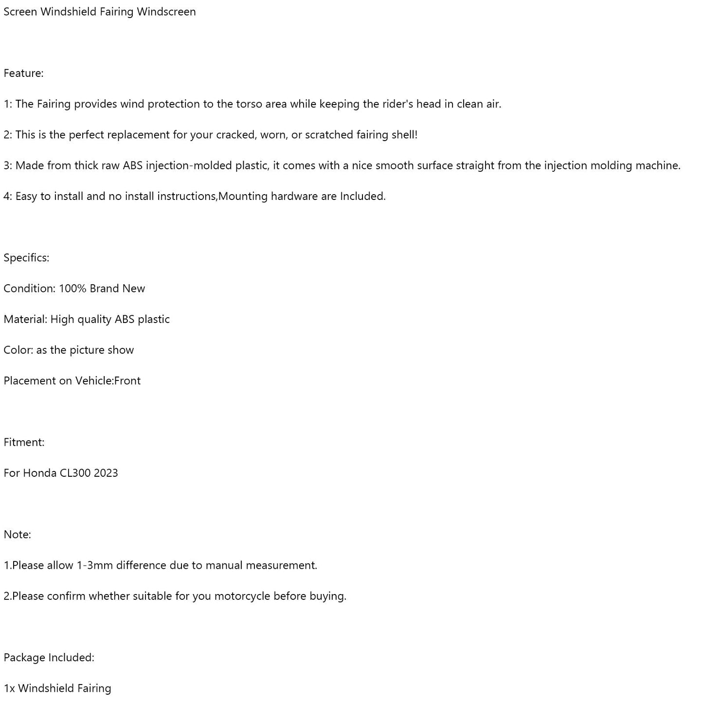 Headlight Windshield Fairing Windscreen For For Honda CL300 2023