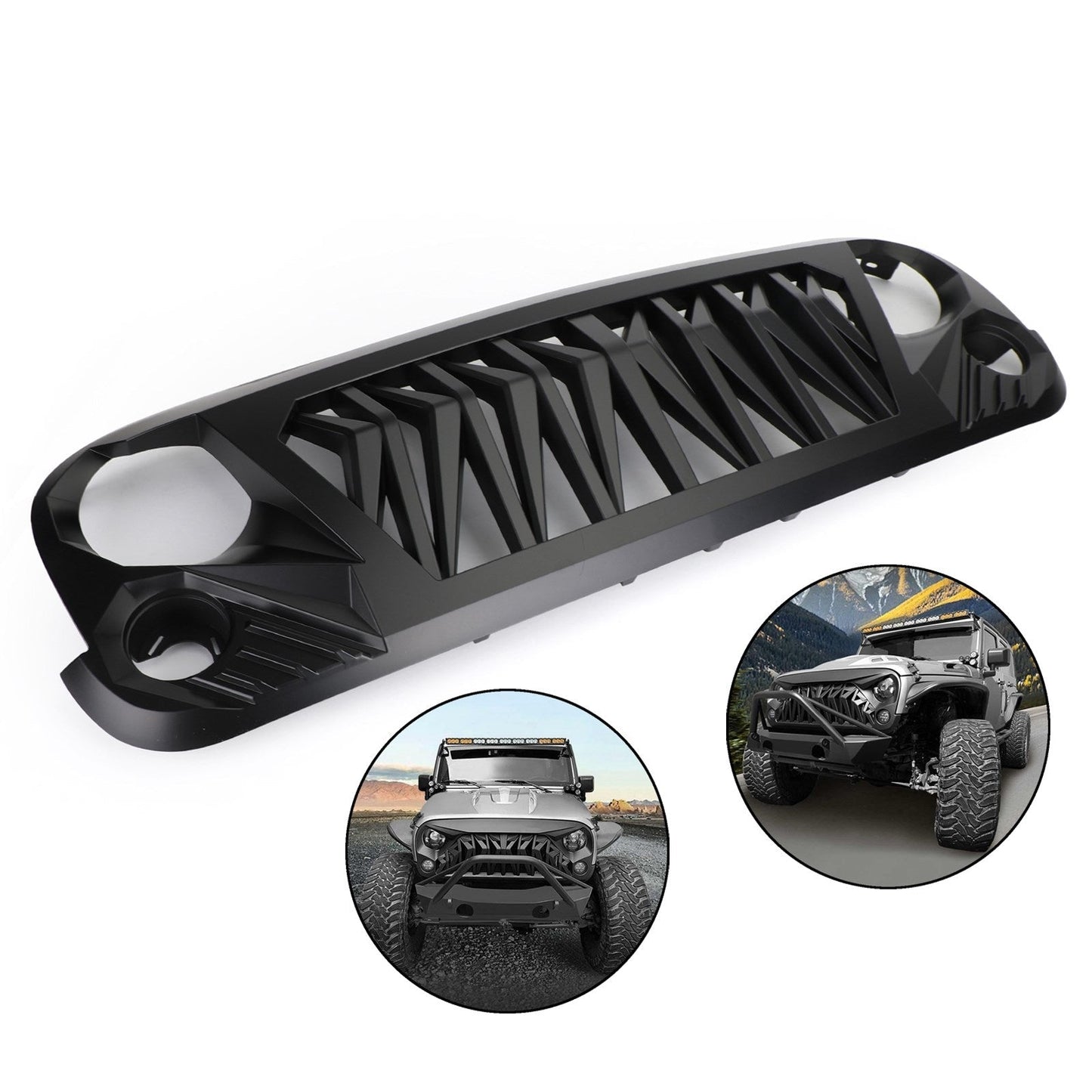 Jeep 2007-2018 Wrangler JK JKU Matte Black ABS Grill Replacement Front Shark Grille