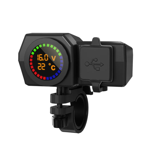Voltmètre QC3.0, support de charge de téléphone, indicateur de température pour moto et scooter, noir