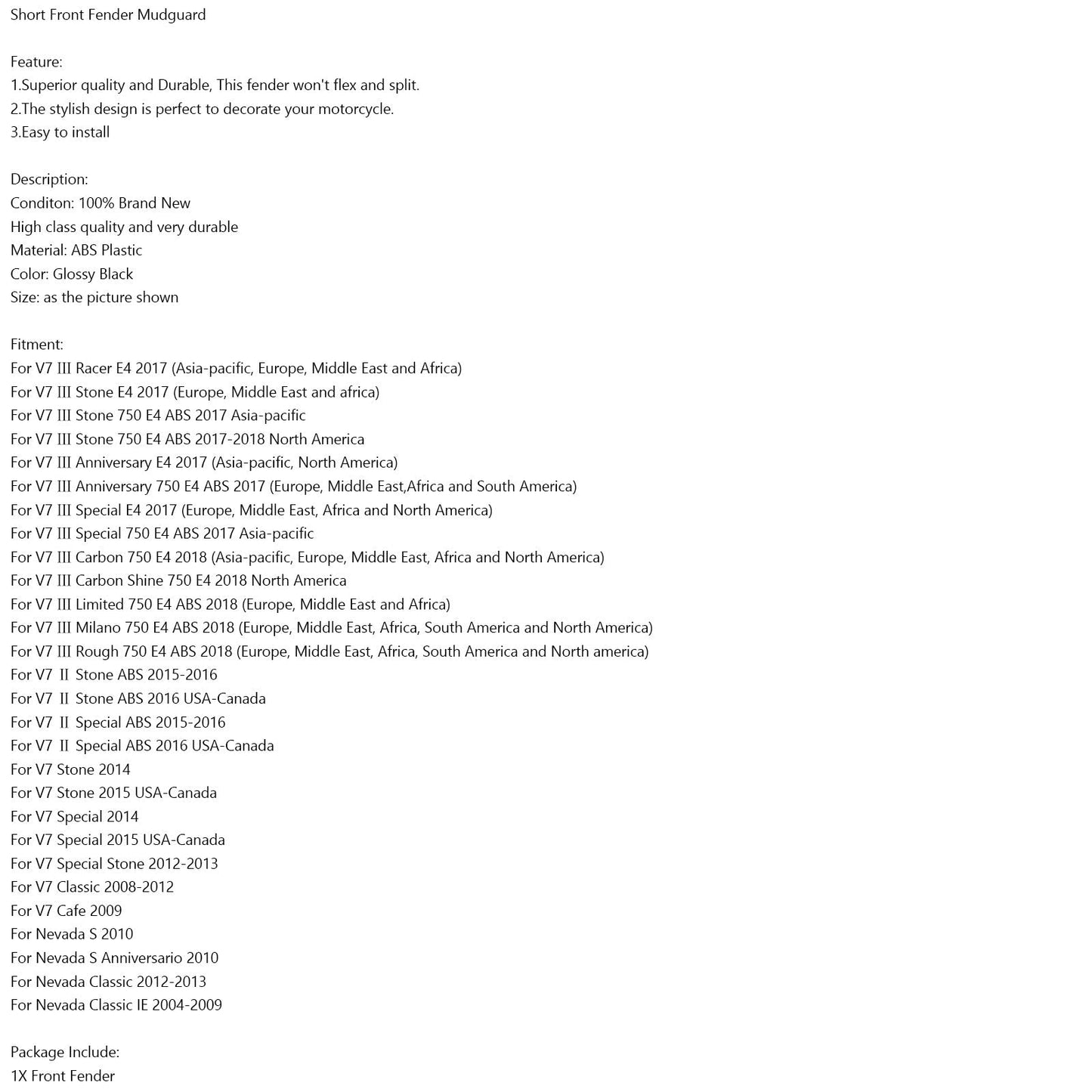 ABS Short Front Fender Mudguard For Moto Guzzi V7 ?? V7 ?? Stone Special Nevada