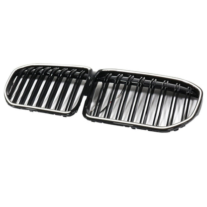 Double Slat Gloss Black Front Grill Grille Fit BMW 7 Series G11 G12 2019-2022