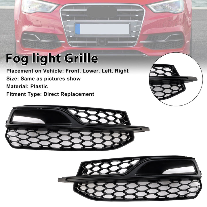 2013-2016 Audi S3 8V 8V3807681L Front Bumper Fog Light Cover Black Grill