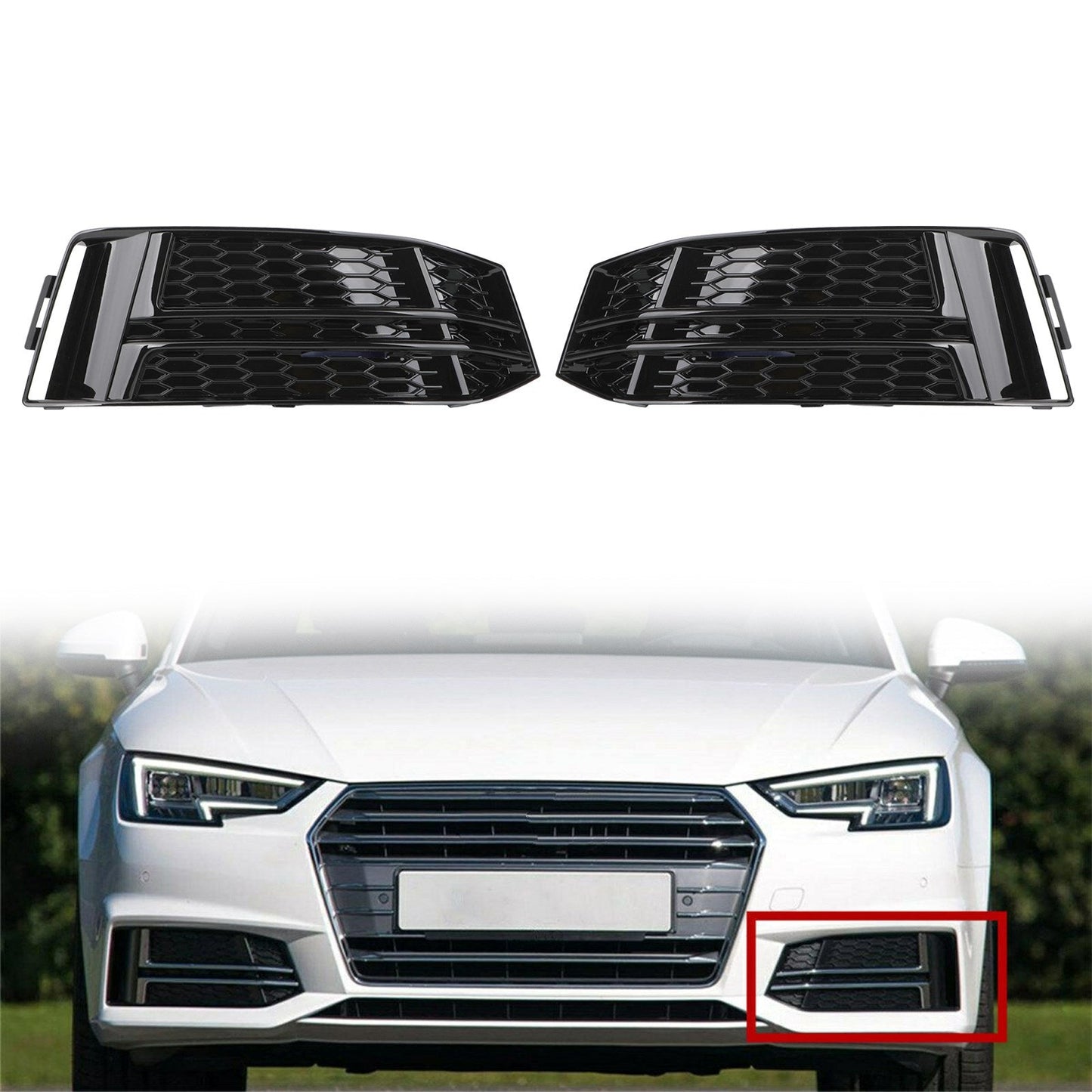 2016-2018 Audi S4/A4 B9 S-LINE 8W0807681F 8W0807682F 2PCS Black Front Fog Light Cover Bumper Grill Generic