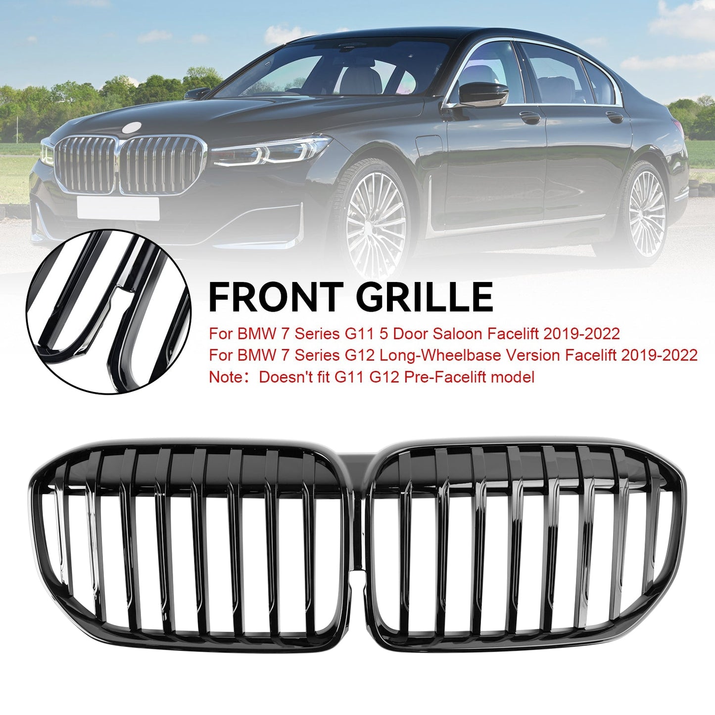 2019-2022 BMW 7 Series G11 740i/750i/740e xDrive Front Grill Single Slat Grille Gloss Black Grill