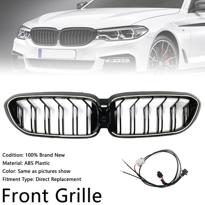2017-2020 BMW 5 Series G30 G31 Front Kidney Black Grill Air Intake Radiator Double Slat Grille W/ LED Strip Light