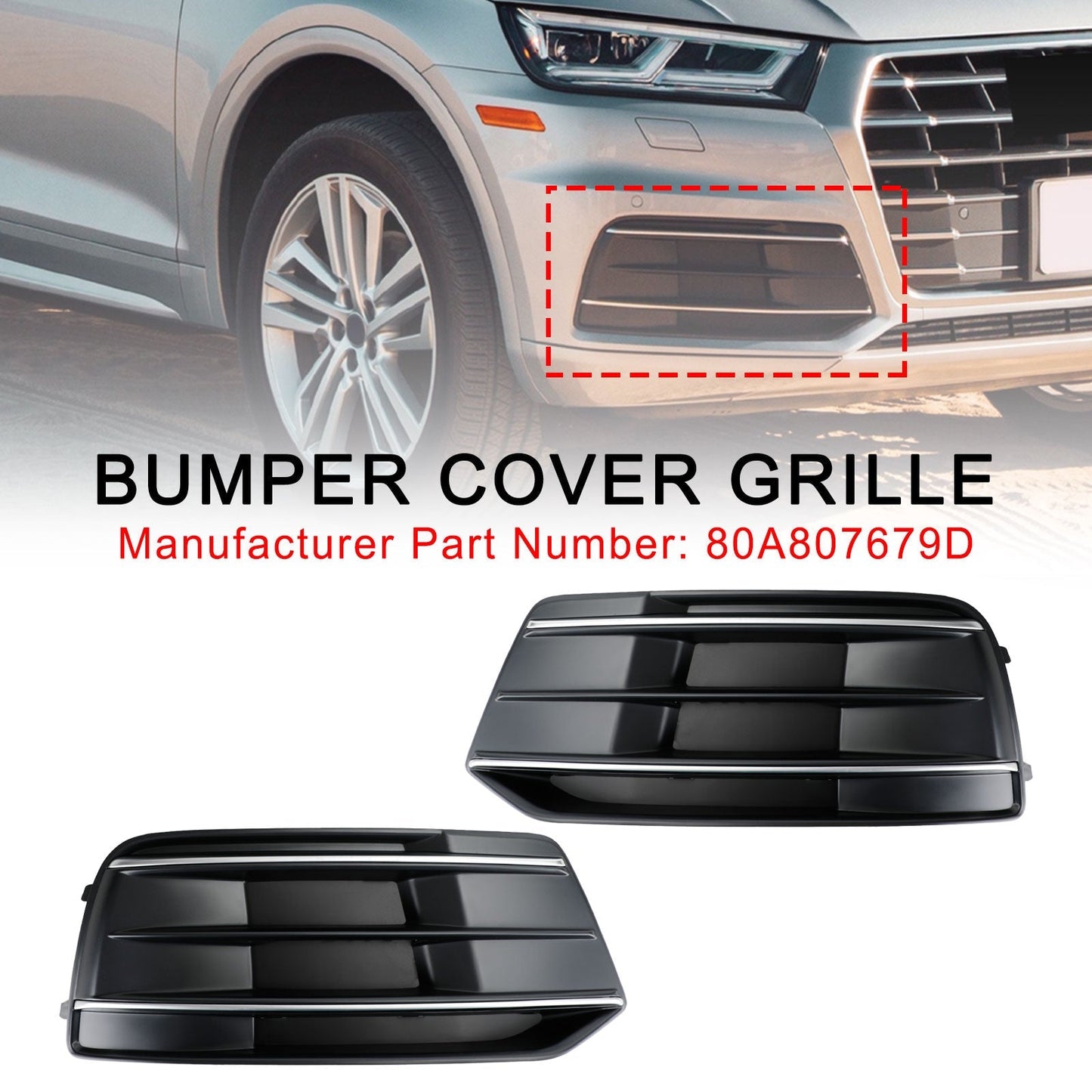 2018-2022 Audi Q5 Standard Version 2PCS Black/Chrome Front Bumper Cover Grille Bezel Insert Generic