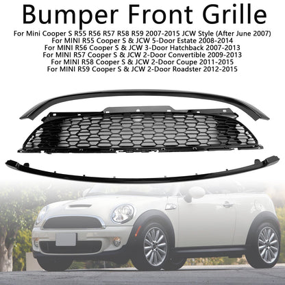 2007-2015 Mini Cooper S R55 R56 R57 R58 R59 JCW Style 3PCS Gloss Black Front Grill Replacement Grille