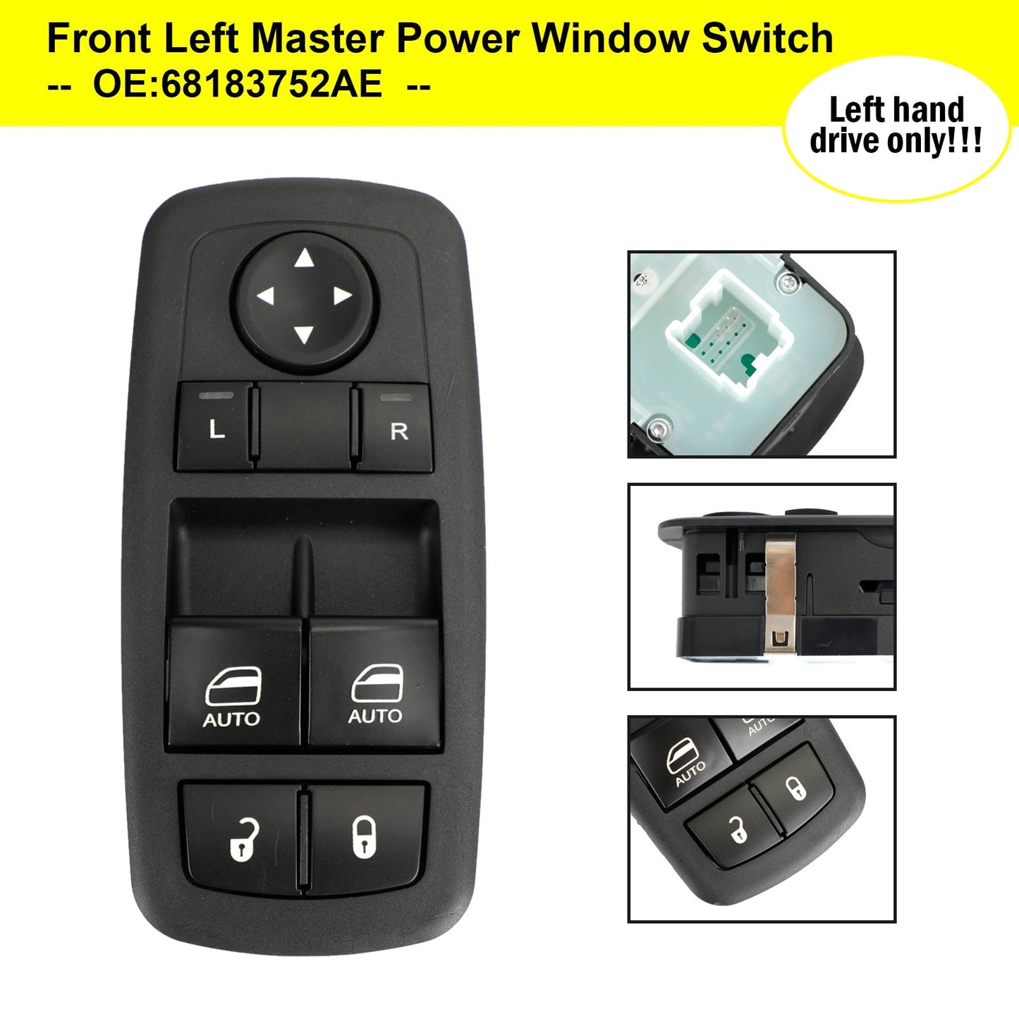 Interrupteur de vitre électrique avant gauche pour Dodge Challenger 2015-2017 (68183752AE, 68183752AB, 68183752AC)