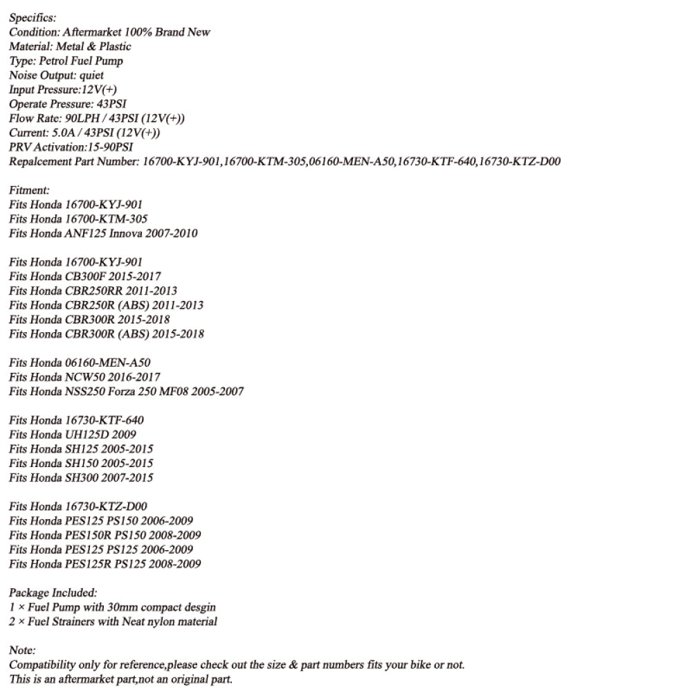 Fuel Pump & STRAINERS For For Honda CBR250R CBR250RR 11-13 CBR300R CB300F 15-18 AN125 Assosary