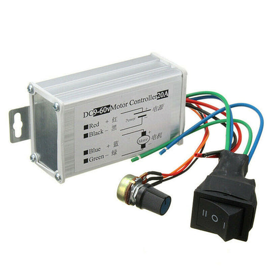 Controlador de velocidad variable continua de motor PWM de CC de 9 V-60 V y 20 A con interruptor