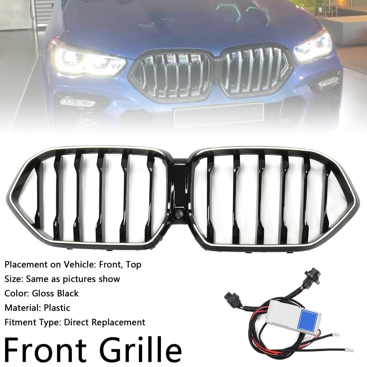 2020-2022 BMW X6 G06 M50i Black Front Bumper Grille Grill W/Camera Hole