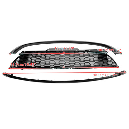 2007-2015 Mini Cooper S R55 R56 R57 R58 R59 JCW Style 3PCS Gloss Black Front Grill Replacement Grille