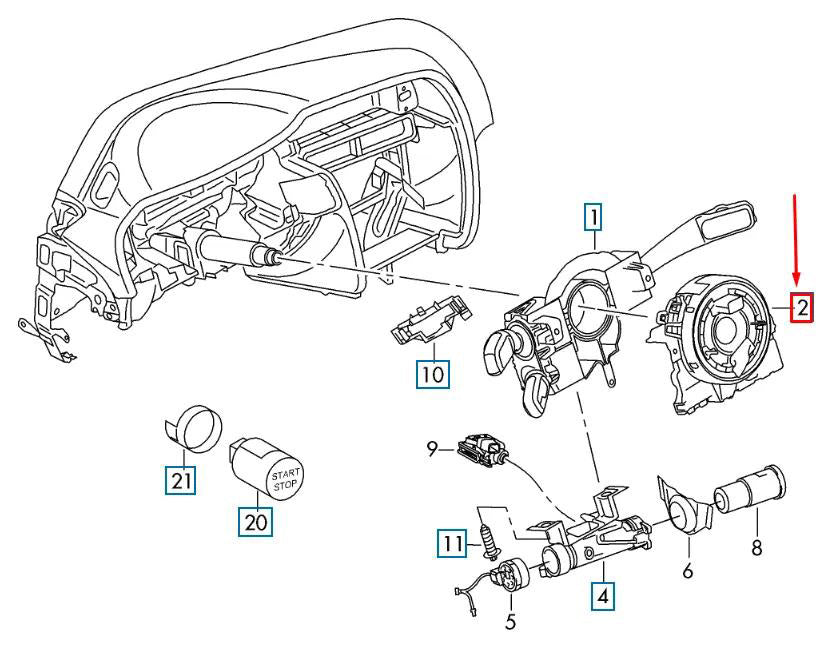Capteur d'angle de braquage, ressort d'horloge, module 5Q0953549E, pour Volkswagen Tiguan Allspace (2019 et suivants)