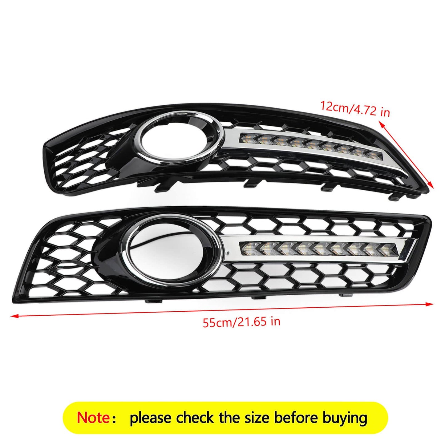 Audi 2008-2013 A3 8P0807682J 8P0807681AA Pair Black Chrome Front Fog Light Grill Lamp Trim