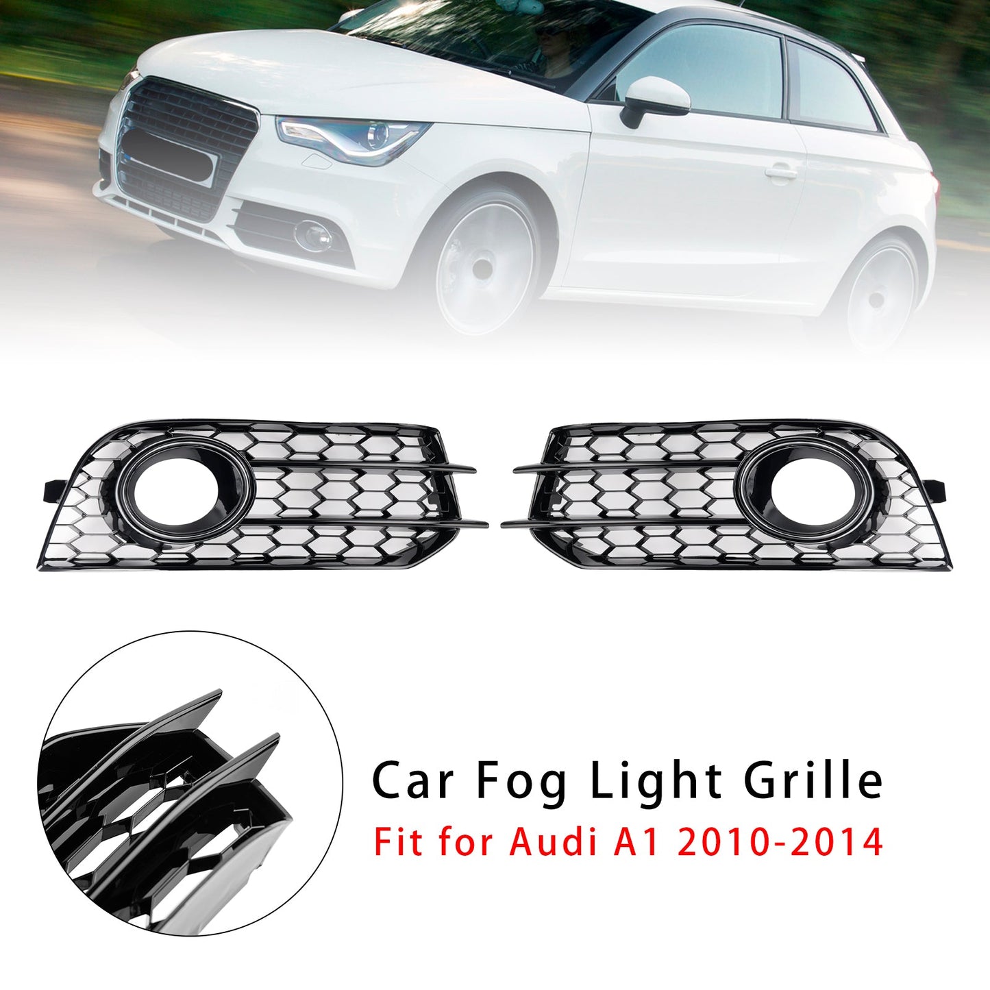 2010-2014 Audi A1 Black Front Bumper Honeycomb Fog Grille Cover