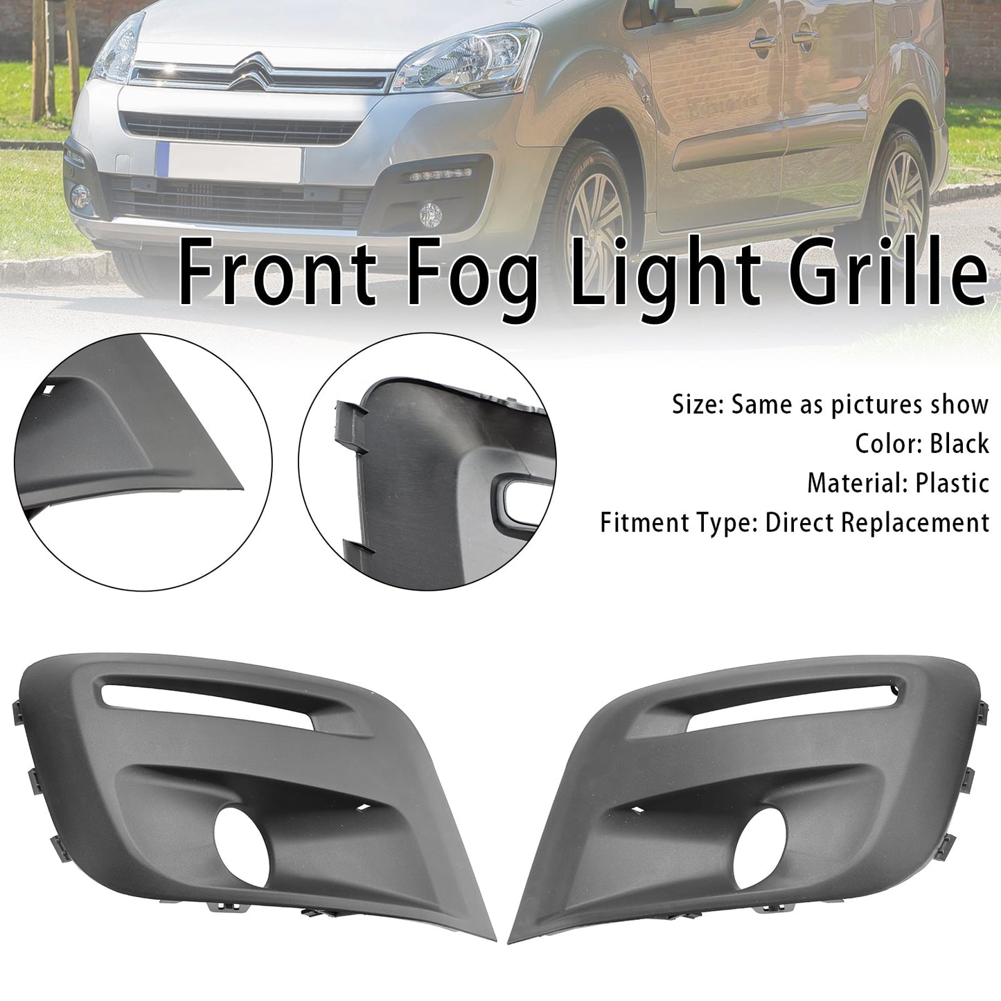 2015-2018 Peugeot Partner Front Bumper Foglight Grille Black Grill
