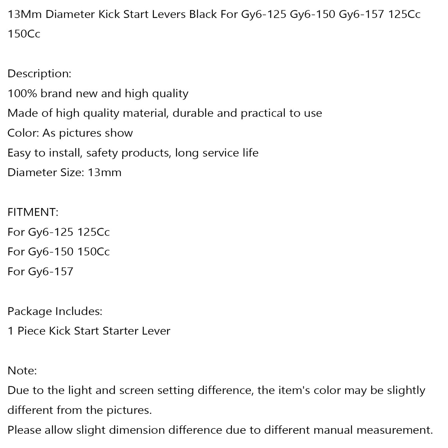 Palanca de arranque de 13 mm, negra, para Gy6-125, Gy6-150, Gy6-157, 125 cc, 150 cc