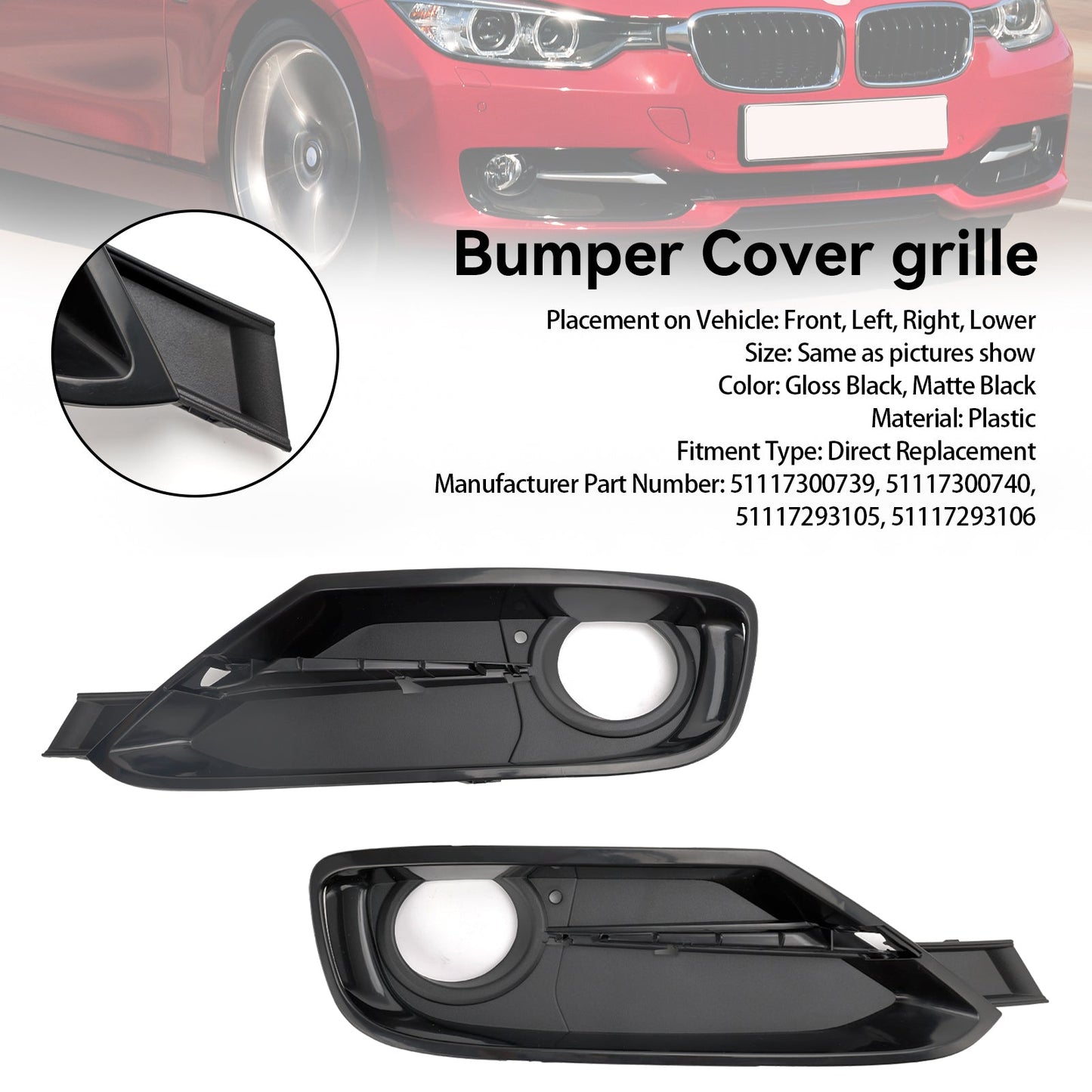 2014-2015 BMW 3 Series 328d 328d xDrive 2PCS Front Bumper Fog Light Grille Covers