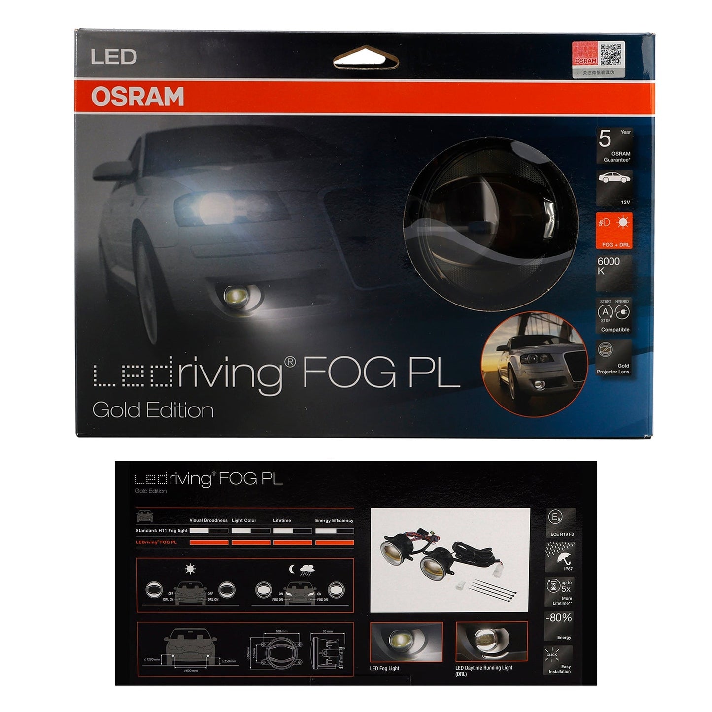 Phare de voiture OSRAM Ledtiving FOG DRL Gold Edition 90 mm 6 000 K LED FOG103-Gold