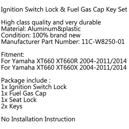 Yamaha XT660 XT660 R/X 2004-2011 Ignition Switch Seat Gas Cap Cover Lock Key Set